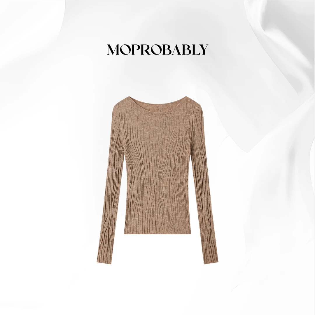 Moprobably贝贝「波韵纱」 “100扬子纱”水波纹套头毛衫B5476102