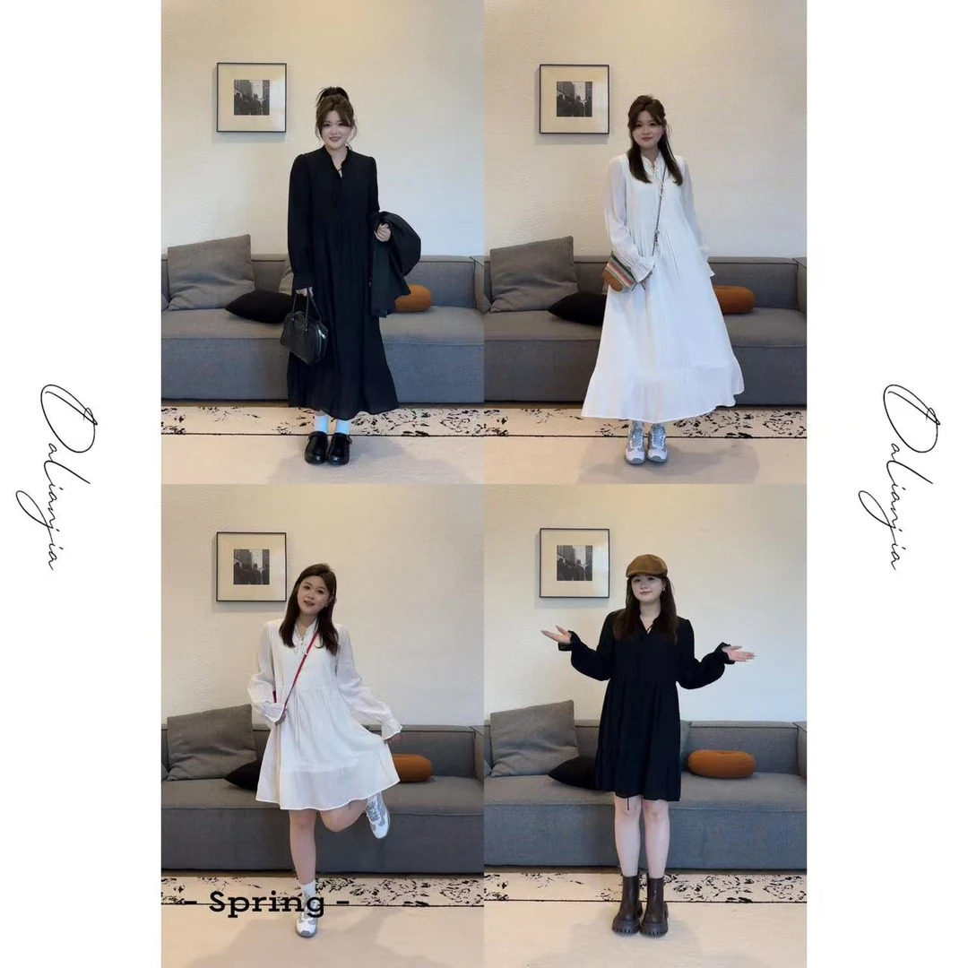 晶咕佳佳【早春日常】领口系带气质长袖连衣裙长短两个版本法式