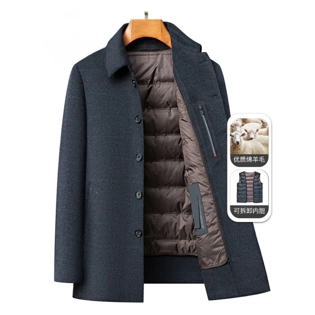 【55%毛＋可拆卸内胆】男士毛呢大衣中老年加厚秋冬双面呢冬季外套
