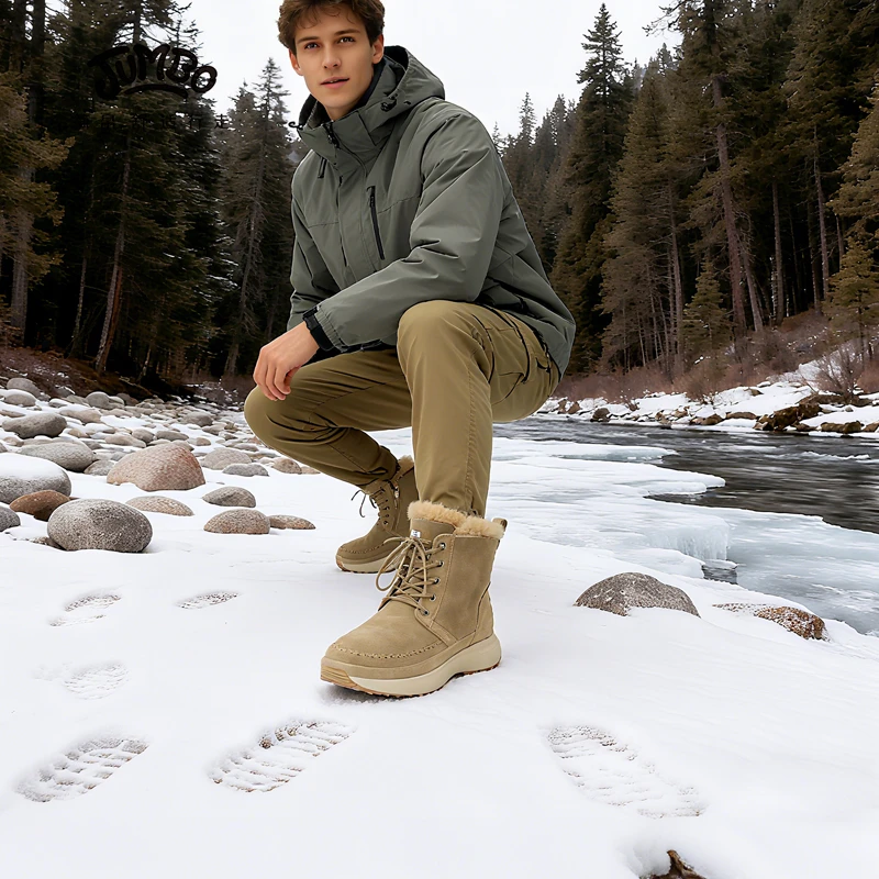 JUMBO/简帛橡胶运动防滑保暖拉链活动鞋垫皮毛一体雪地靴男鞋8101