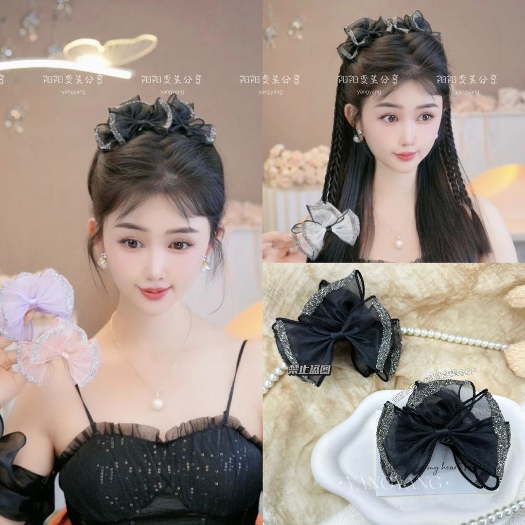 韩版百搭简约轻奢气质显发量网纱蝴蝶结抓夹碎ins网红发夹发卡7cm