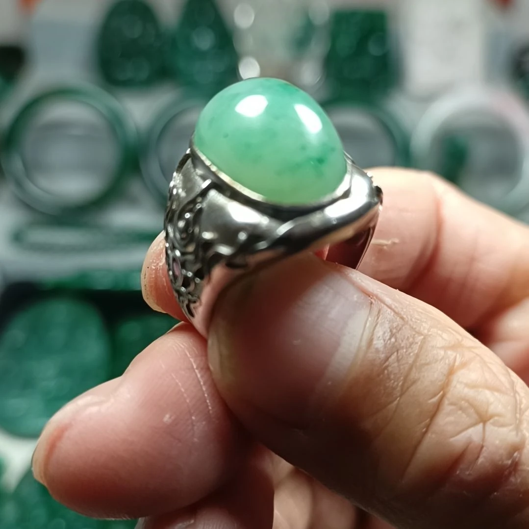 独山玉戒指银S925镶嵌