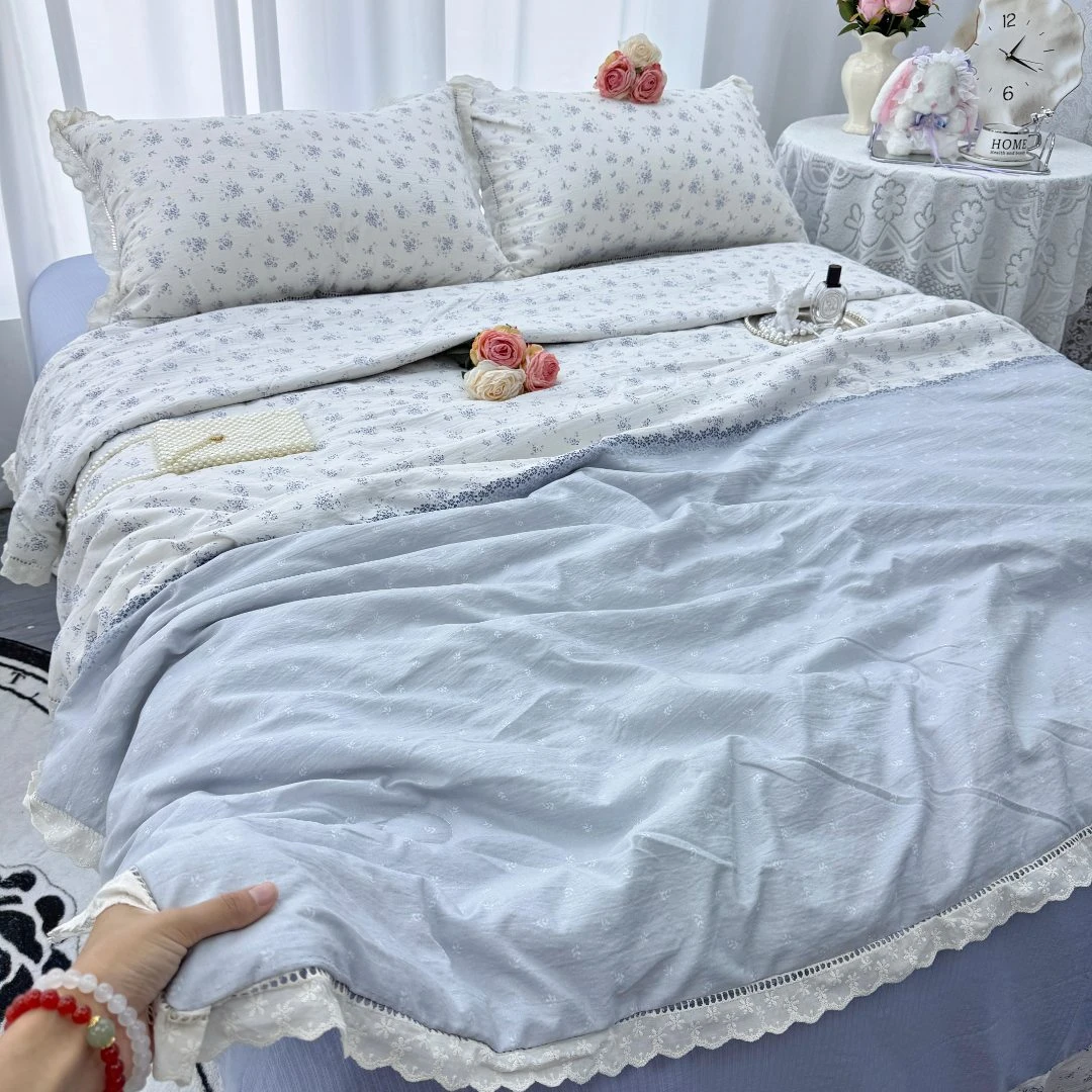 夏季A类夏凉被单夏被双层皱皱纱夏被空调被裸睡可机洗床品被套件