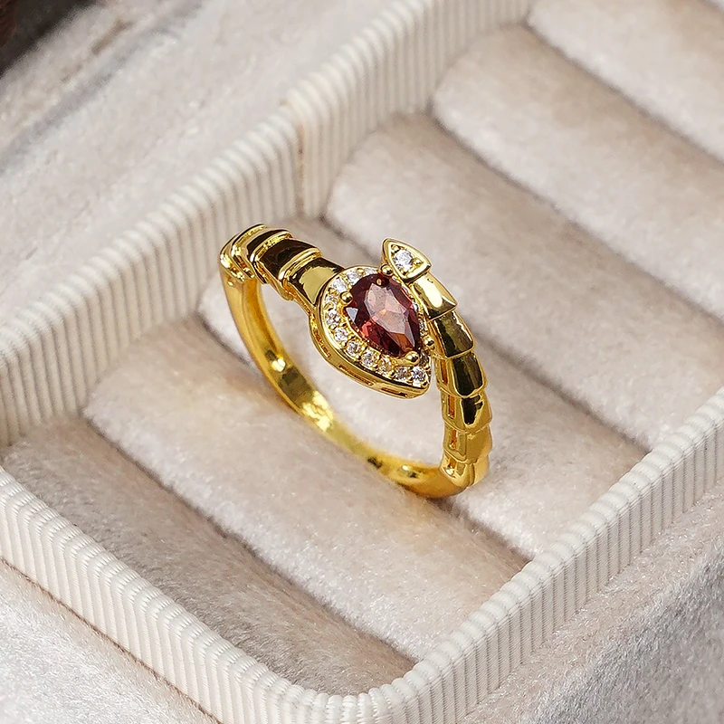 天然石榴石蛇年本民年开口戒指-3242