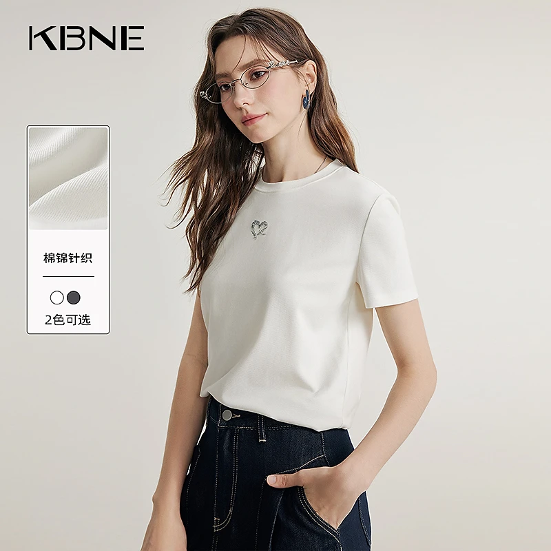KBNE内搭女打底衫白色百搭短袖t恤2025春季新款印花百搭精致上衣
