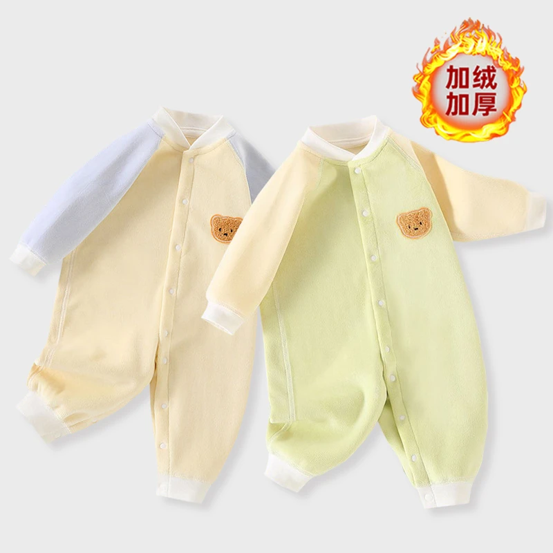 婴儿衣服秋冬款加绒男女宝宝绒0保暖无骨连体衣中厚婴幼儿哈衣
