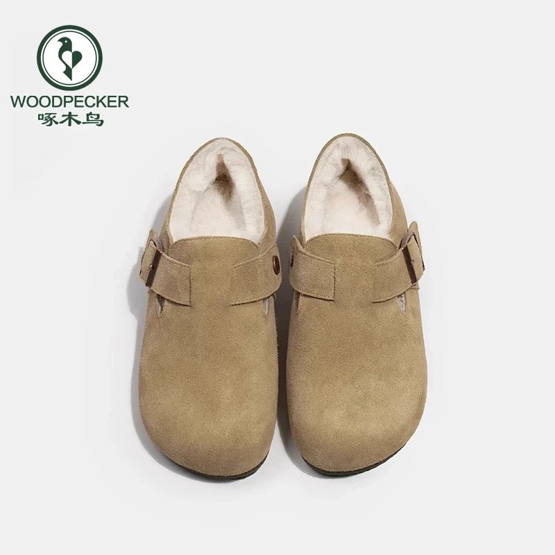啄木鸟全包勃肯鞋女加绒加厚雪地靴2024新款秋冬豆豆毛毛博肯棉鞋