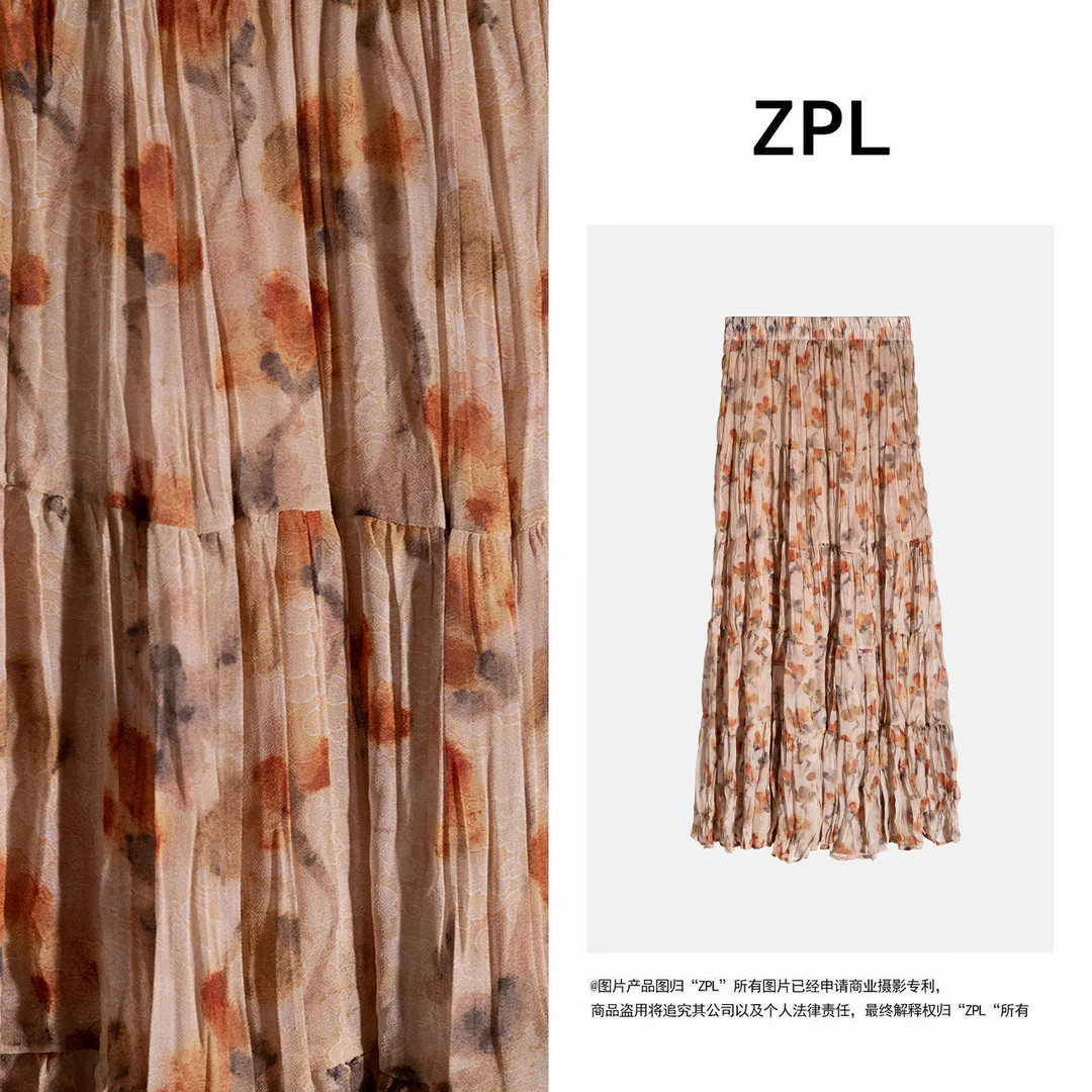 【将军工厂店】长裙连衣裙中长款时尚半身裙A字裙印花碎花静奢风