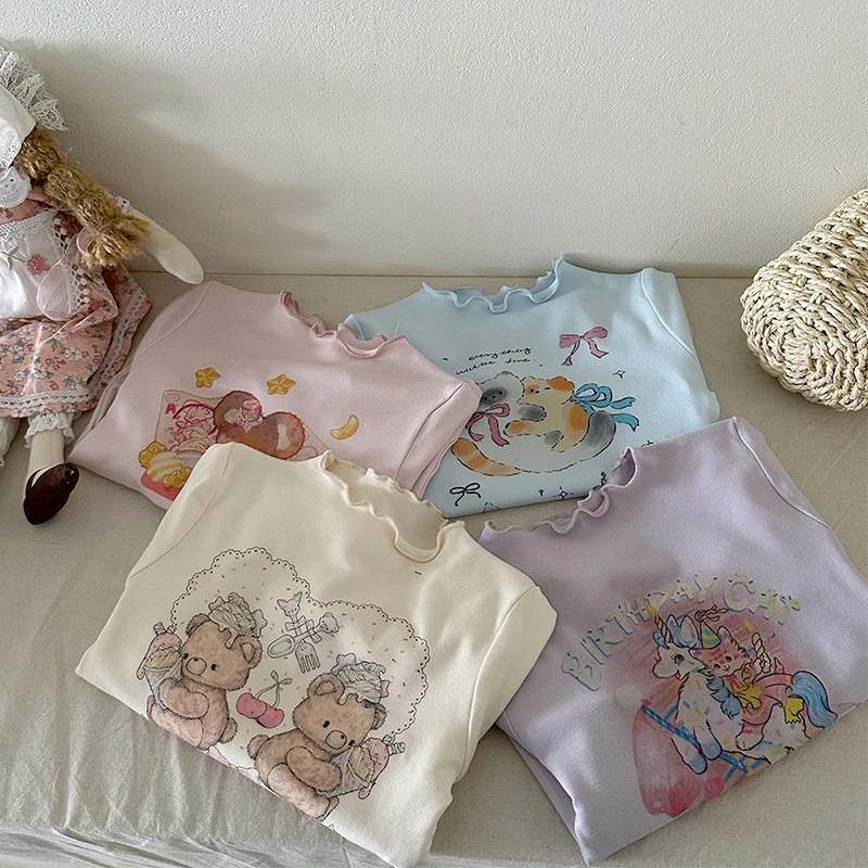 【橘子家】女童春款长袖T恤打底衫儿童可爱卡通印花上衣HS61088