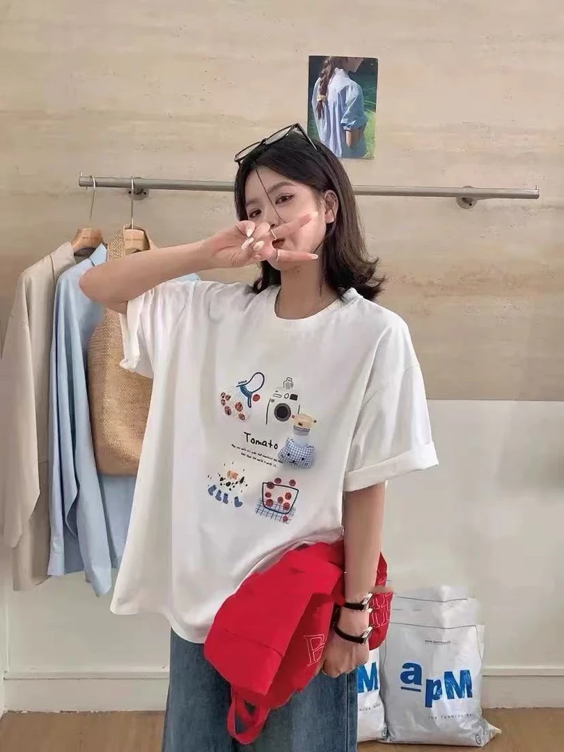 薄荷@01348 韩系大版立体卡通短袖T 6-9