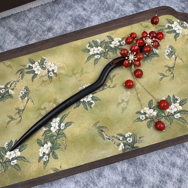 18厘米新中式发簪古风汉服旗袍红豆盘发簪子气质女