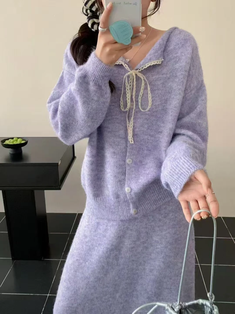 新款网红减龄气质女装秋冬季学院风套装毛衣