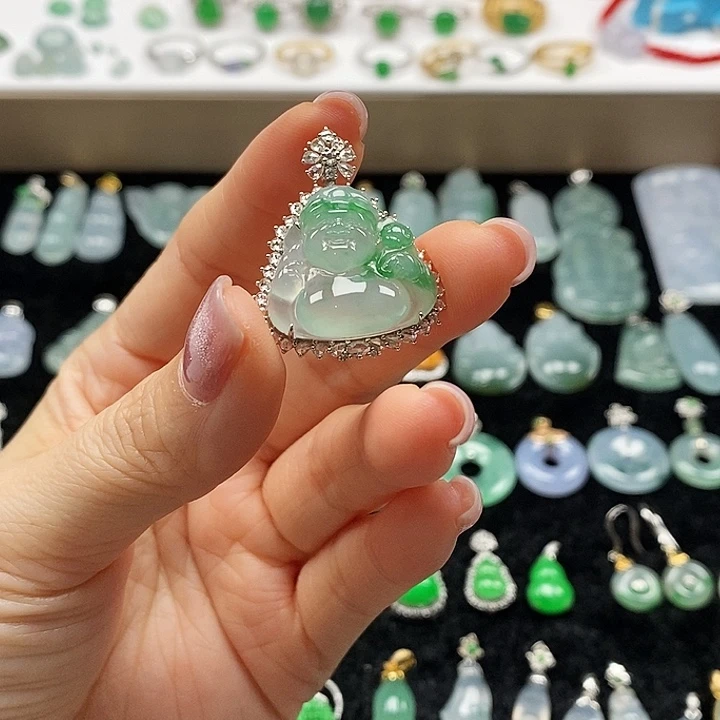 翡翠18K金镶嵌吊坠(不含链)