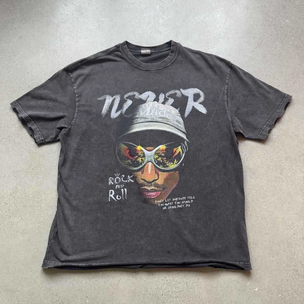 水洗做旧数码印花短袖DIY自有直喷机设计款美式短袖宽松休闲圆领