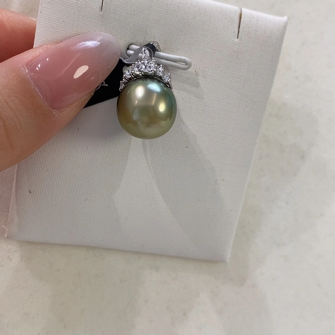 银S925镶嵌海水珍珠吊坠11-12