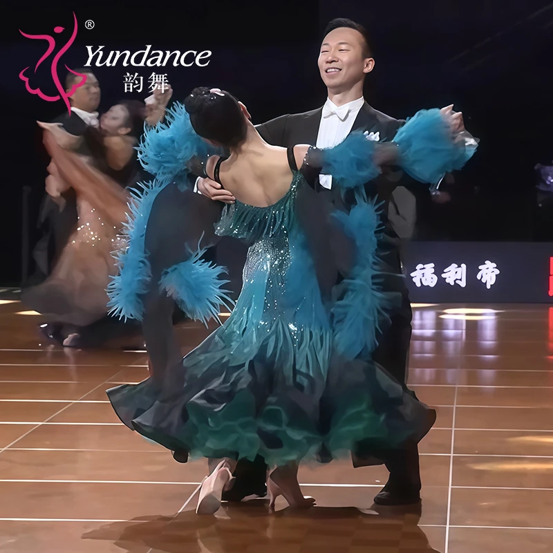 Yundance韵舞英国进口面料渐变色国标摩登舞赛服演出服量身定制