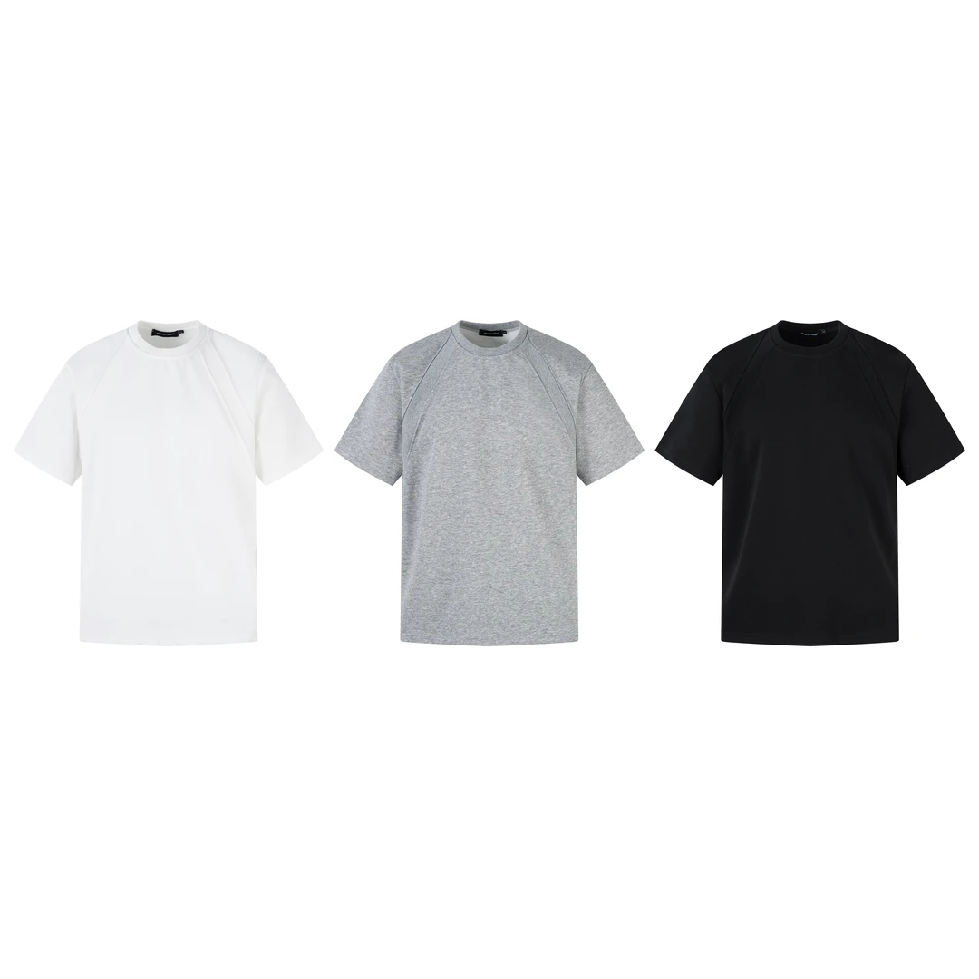 JADEQILIN夏季潮牌纯色结构短袖T恤男宽松ins美式高街上衣情侣装