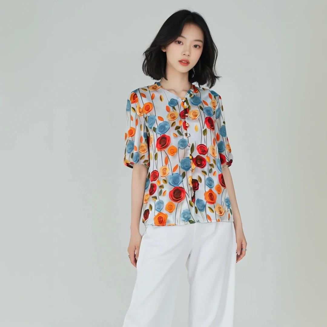 9241-夏季新款短袖碎花洋气妈妈装宽松小衫上衣C18-2-1