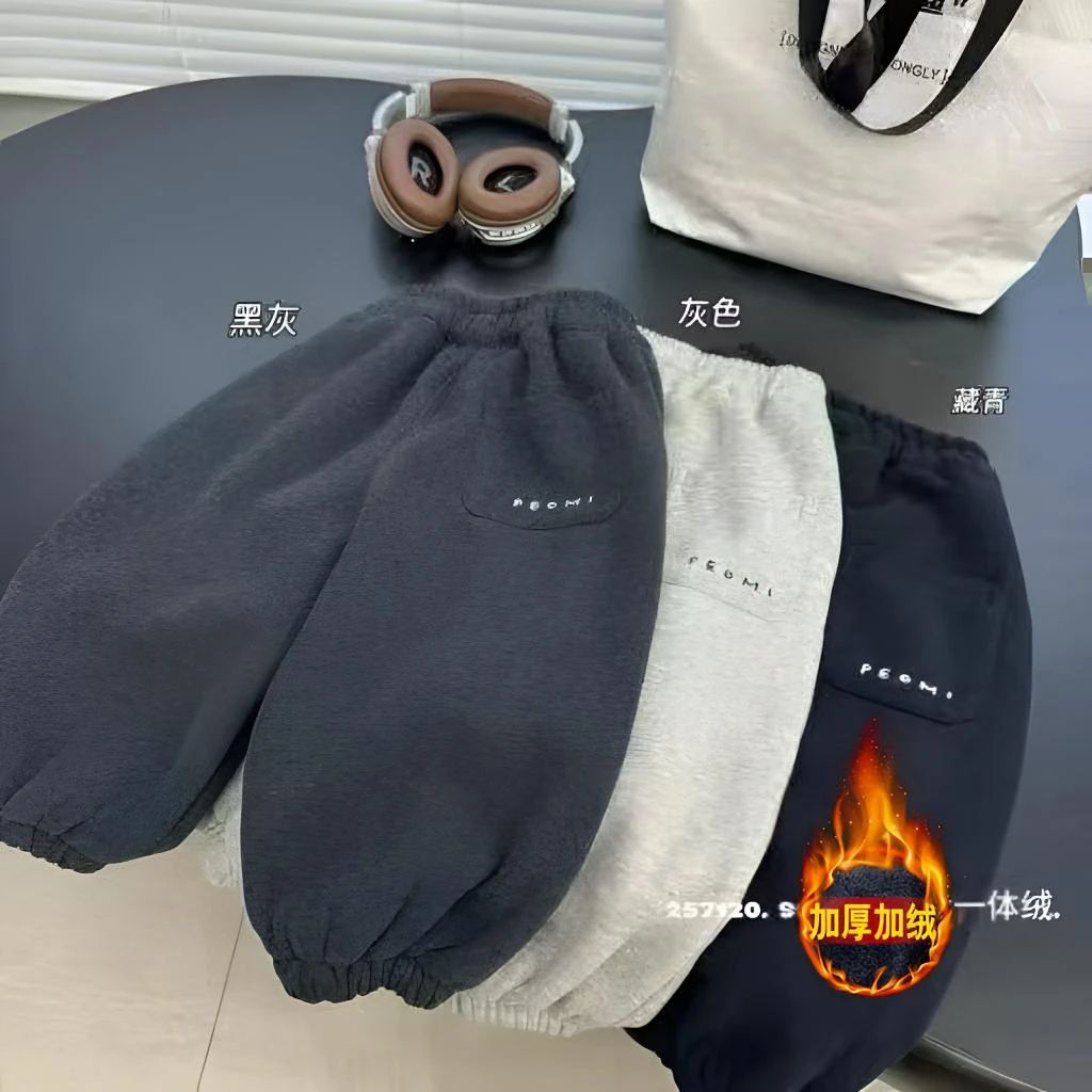 儿童加绒卫裤2025冬季新款软糯长裤中性款韩版百搭亲肤刺绣百搭裤