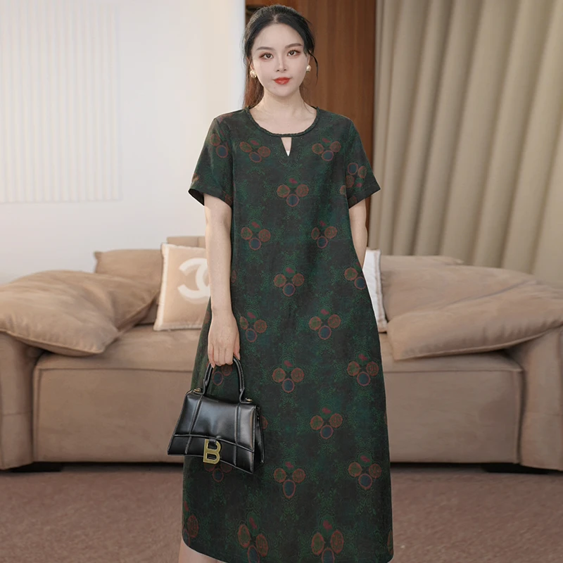 2025夏季时尚浪漫大牌杭州真丝连衣裙女气质妈妈香云纱桑蚕丝裙子