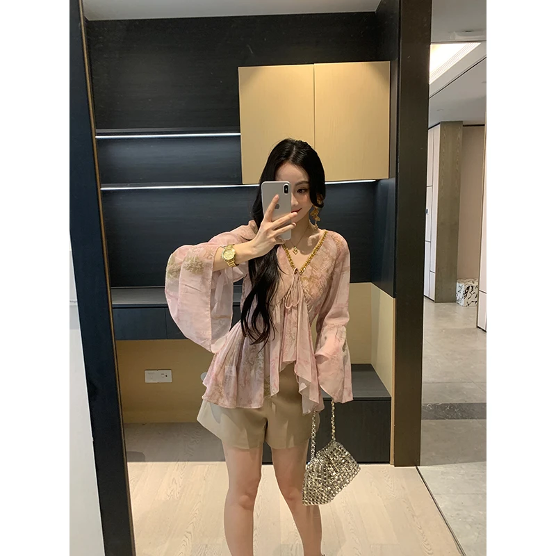 XINYI【精致佳人】夏季雪纺衫+短裤套装女X625E04683/X625N05070