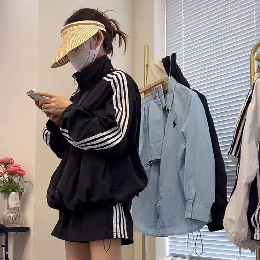 防晒外套运动套装女2025年夏季新款立领薄款上衣阔腿裤休闲两件套