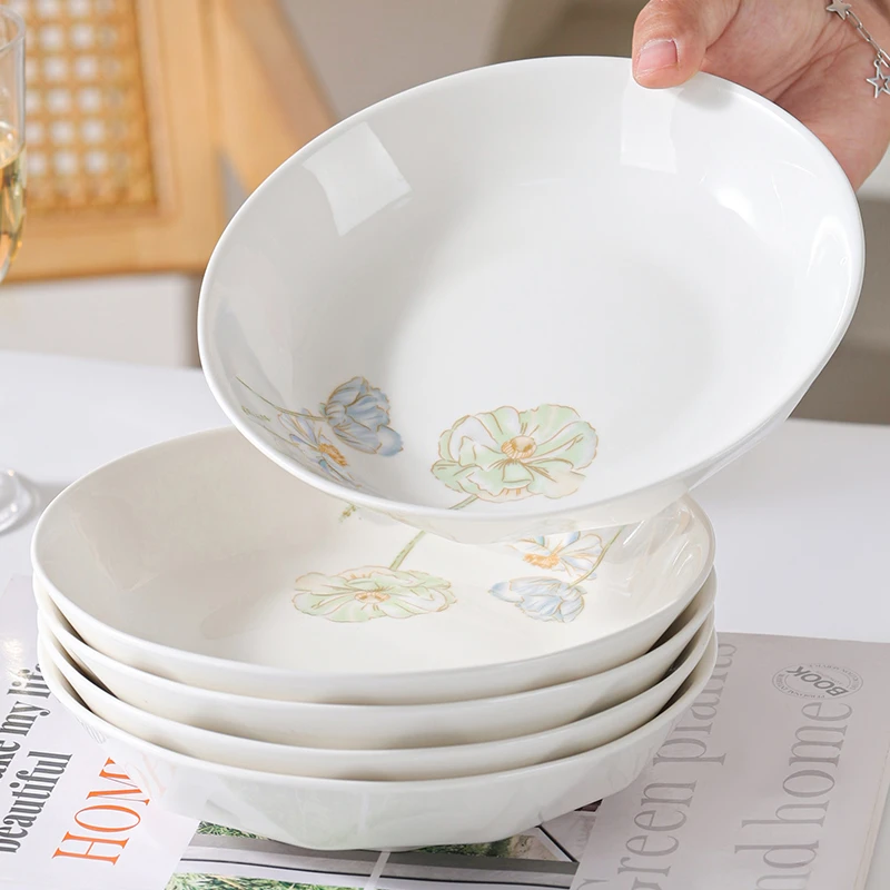 爱莲说钻石切面7英寸盘子6个装家用简约陶瓷盘碟防烫轻奢圆盘餐具