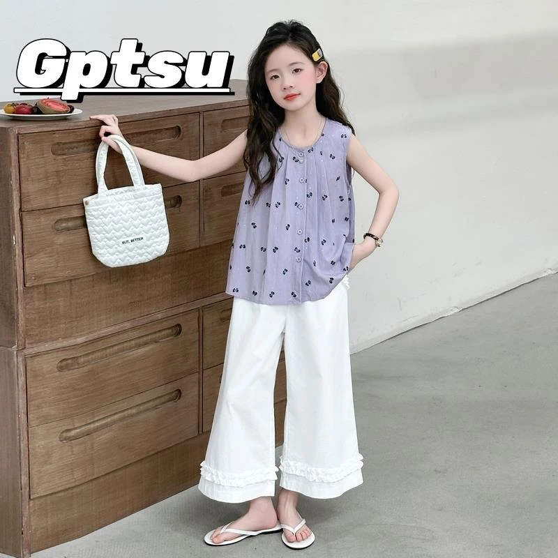 GPTSu女童夏季套装2025款儿童款背心阔腿裤大童天两件套时髦洋气