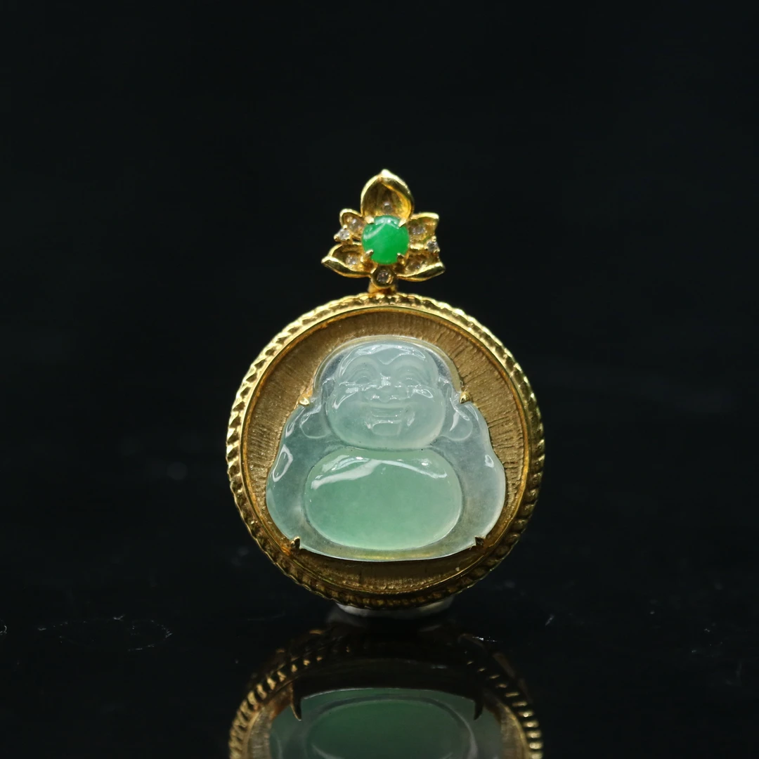 FC12天然缅甸翡翠A货18k冰晴绿佛公吊坠/401847/保利厦门拍卖