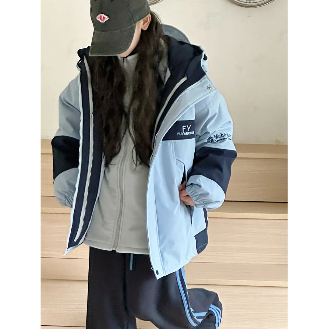 K30101可拆卸三合一女童冲锋衣2025秋冬新款儿童夹棉加厚外套连帽