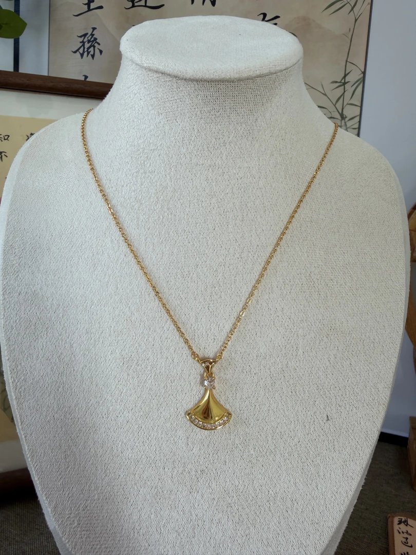 铜合金项链 【宝家同款小裙子扇子项链】金色经典百搭时尚坠链简约