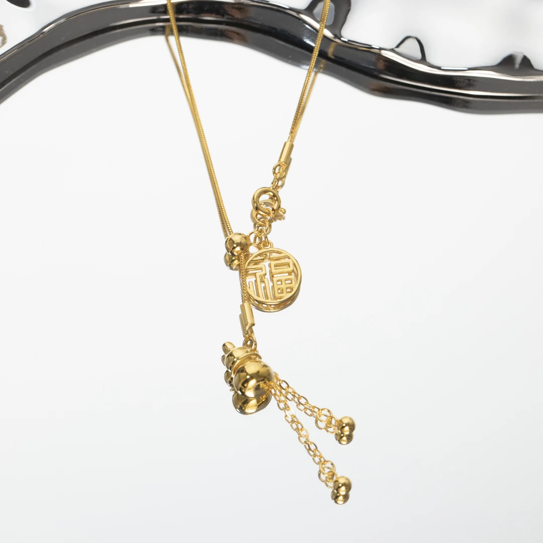 坠链均925银 经典中国风吉祥如意葫芦福字套链金色轻奢时尚百搭
