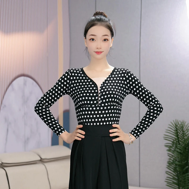 长袖V领拉丁舞服练功服时尚款国标舞跳舞专用修身服优雅摩登舞服