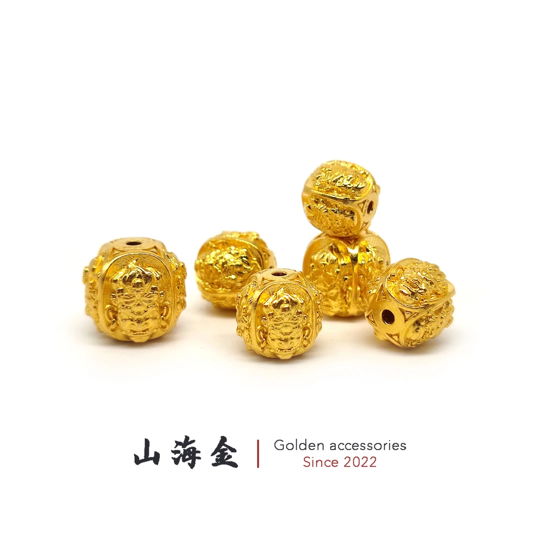 山海金 24K纯黄金999足金大黑天老型珠隔珠腰珠文玩手串菩提配饰