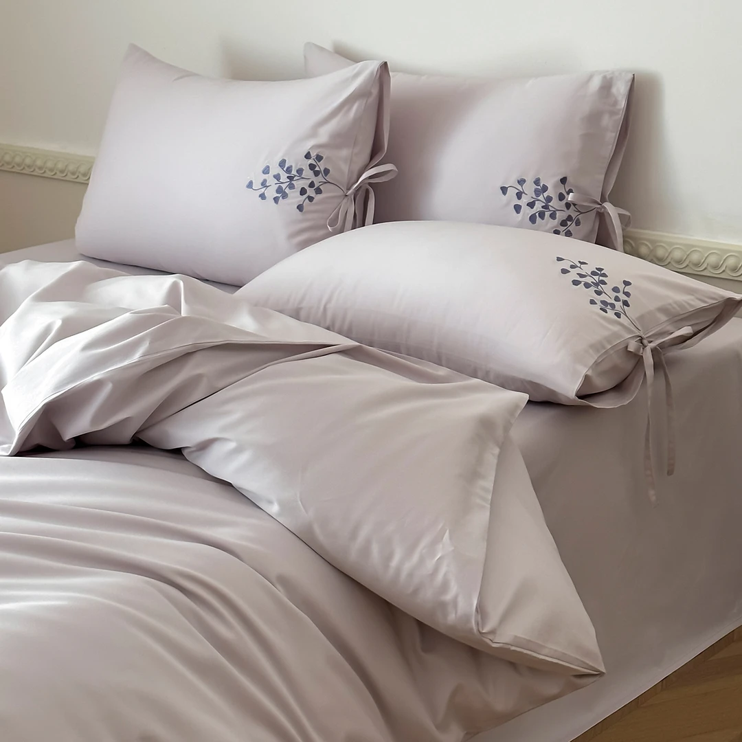 路约威格A类纯色100S长绒棉纯棉四件套全棉少女紫色刺绣床上用品