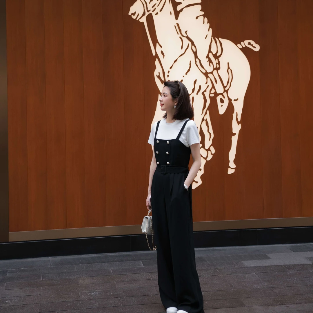 醋酸背心系腰带时髦收腰减龄显瘦连体裤#209