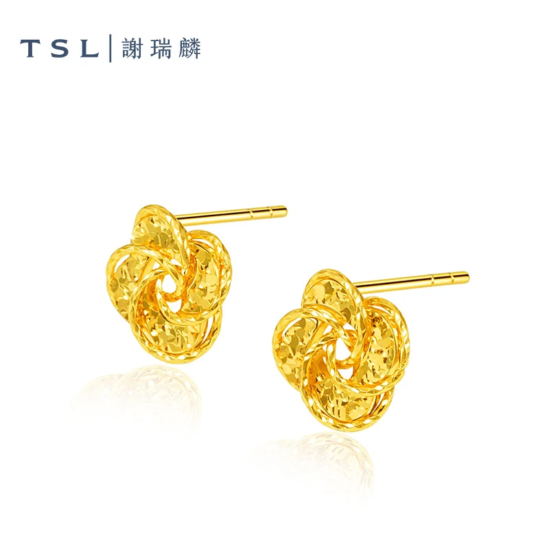 TSL/谢瑞麟足金5G四叶草耳饰百搭植物花卉中国风耳钉日韩女款简约