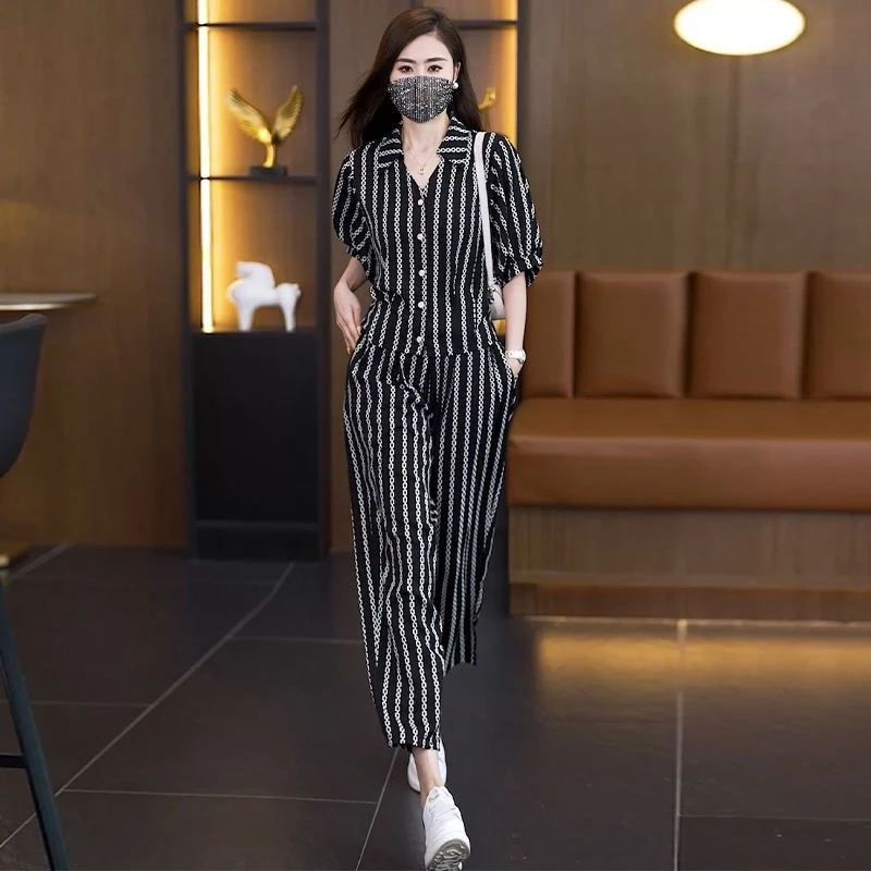 7703休闲洋气哈伦裤时尚套装2024流行大码夏季凉快短袖显瘦两件套