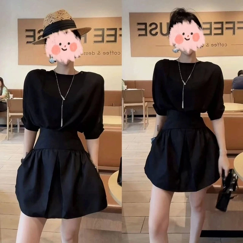 千金贵气名媛风时尚新款法式感短袖修身显瘦气质连衣裙洋气衣服女