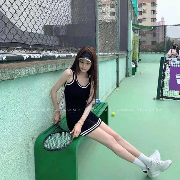 【A1o小腰精】吊带裙修身针织黑色无袖连衣裙