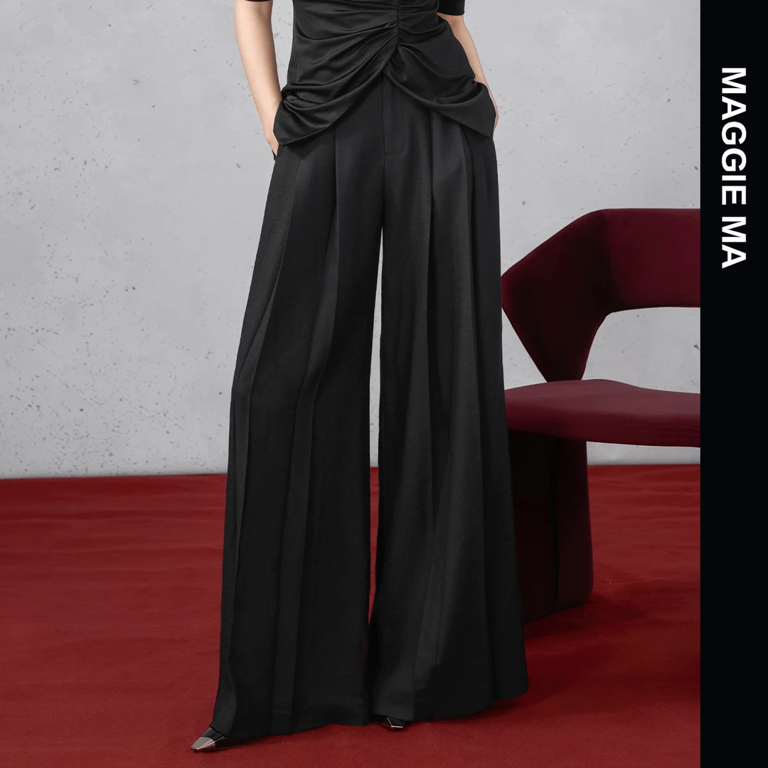 MAGGIEMA马婧设计师百搭藏肉显瘦阔腿通勤女士新款裤子322P