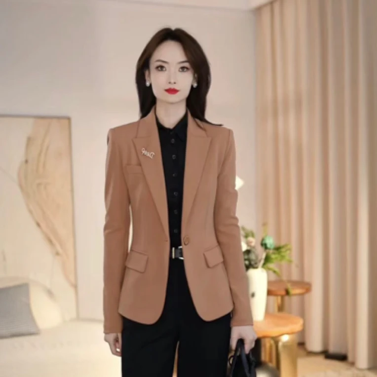 GIRDEAR/哥弟新款极简风经典一粒扣收腰西装通勤外套1400757