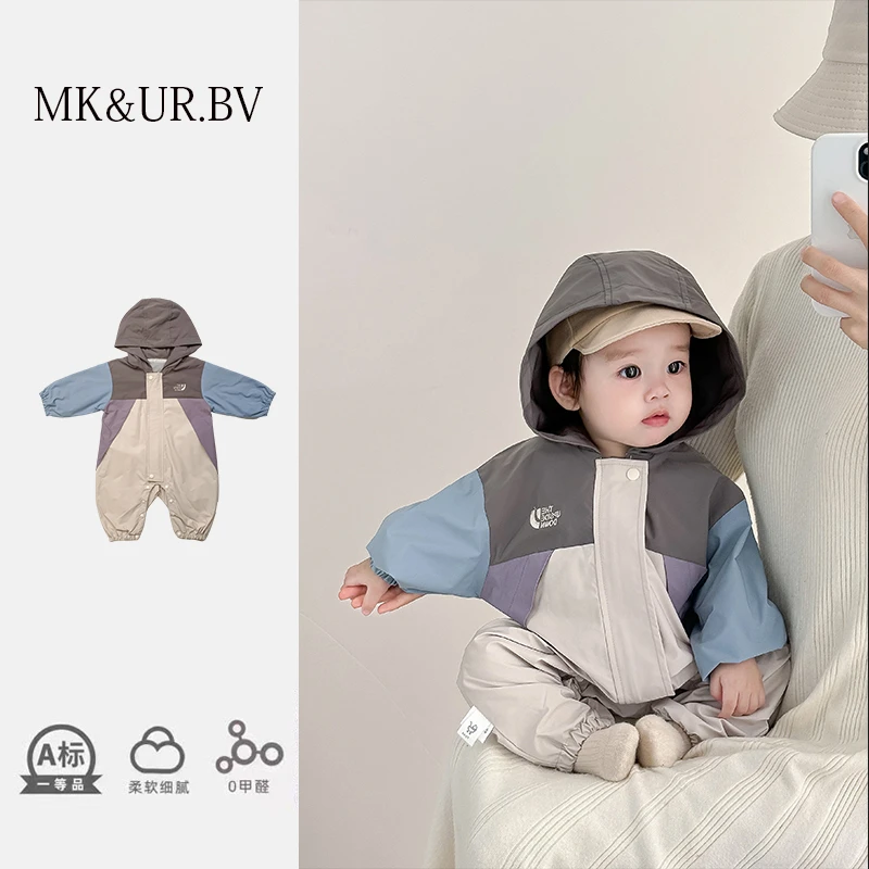 MK&UR.BV婴儿衣服冲锋衣连体衣秋季款装男女宝宝超萌外出韩系哈衣