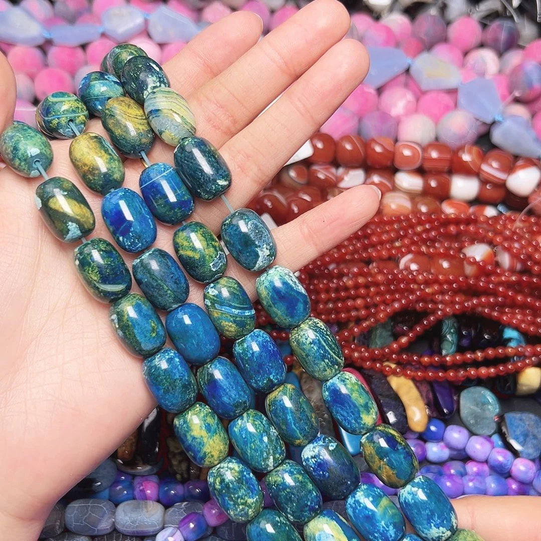 玛瑙/玉髓合金珠宝半成品C641 13*17mm地球仪桶珠一条