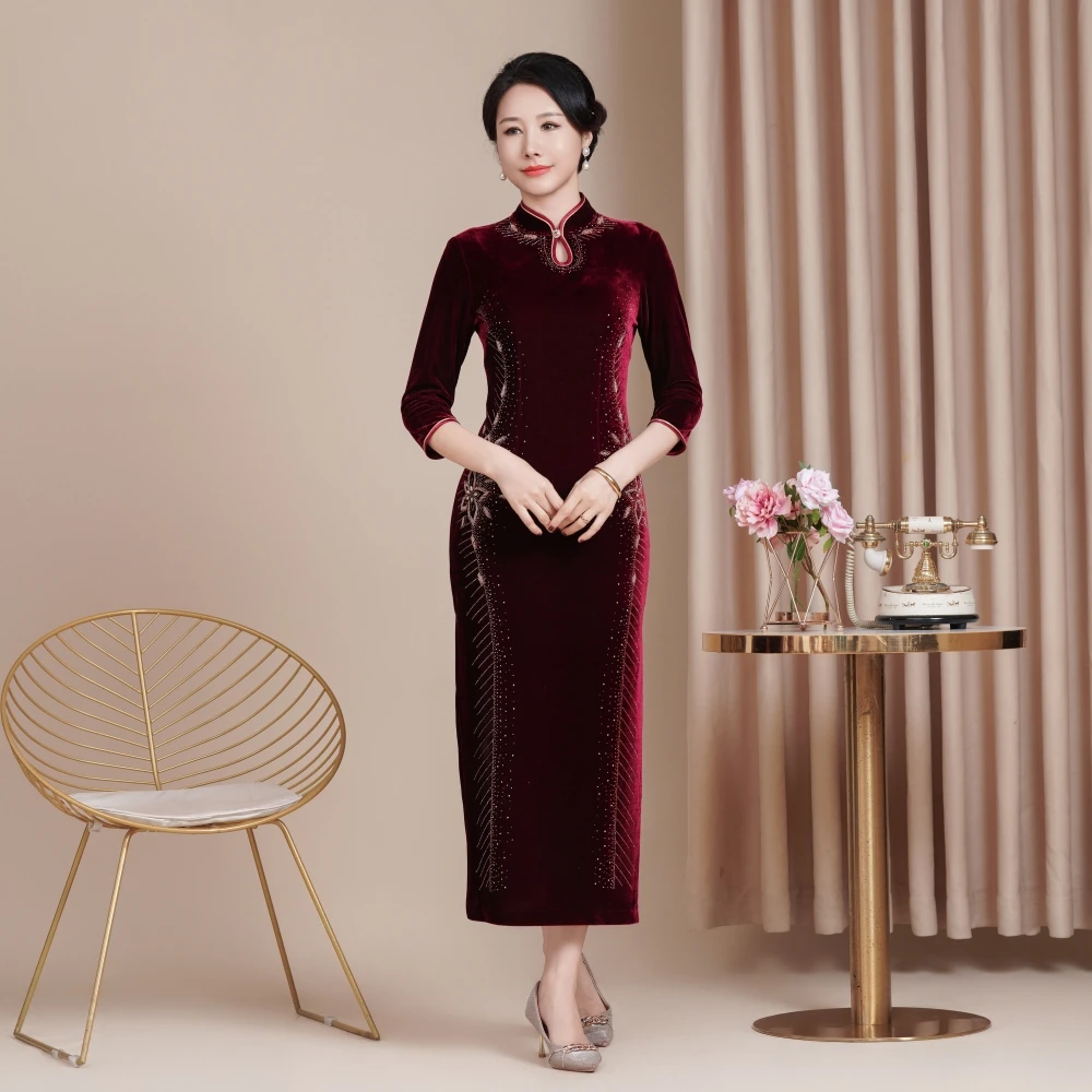 时尚气质新款修身改良旗袍结婚喜婆婆妈妈敬酒服长款礼服大码5XL