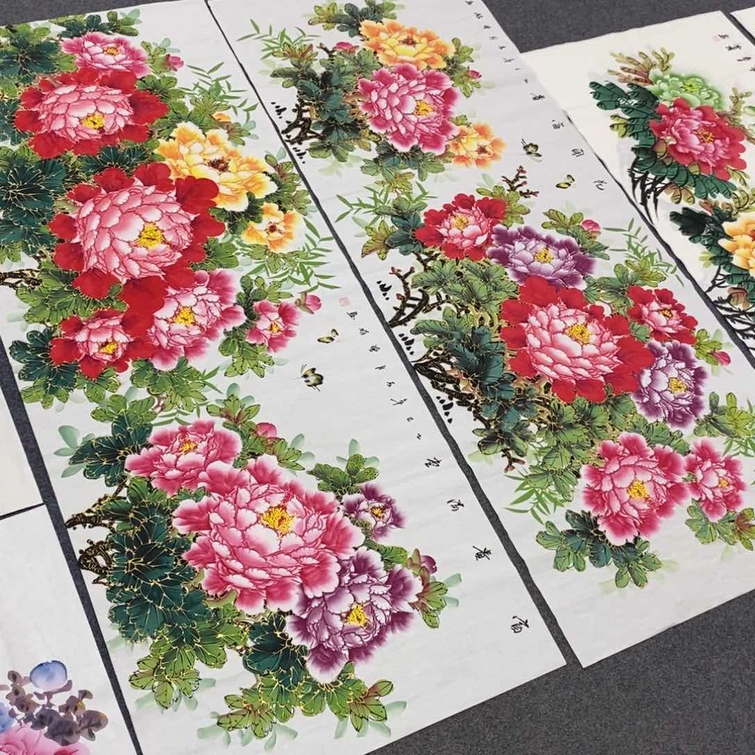 国画S*L尺寸180✖️70小六尺精品金线牡丹纯手绘