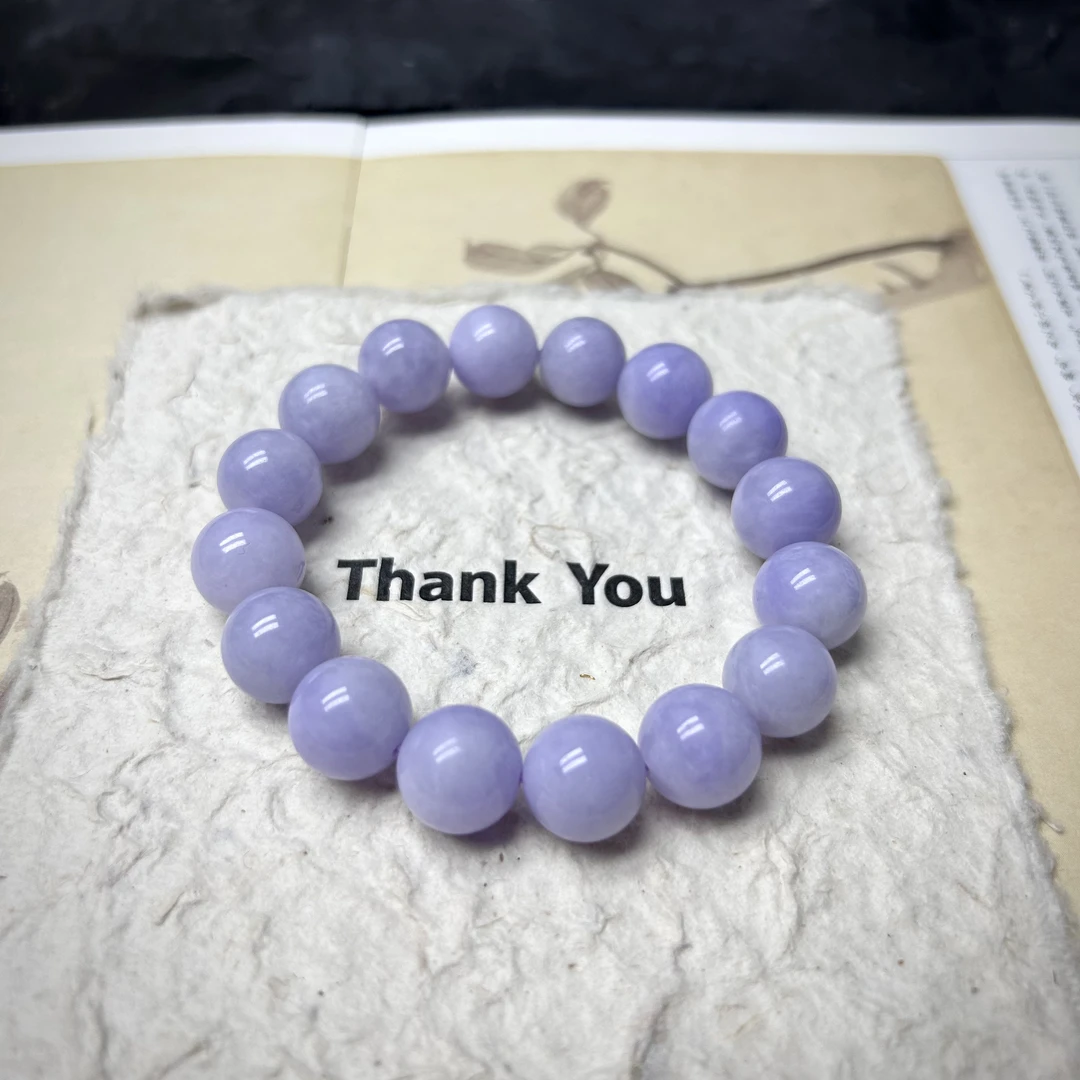 天然缅甸翡翠A货紫翡圆珠手串11+素圈轻奢