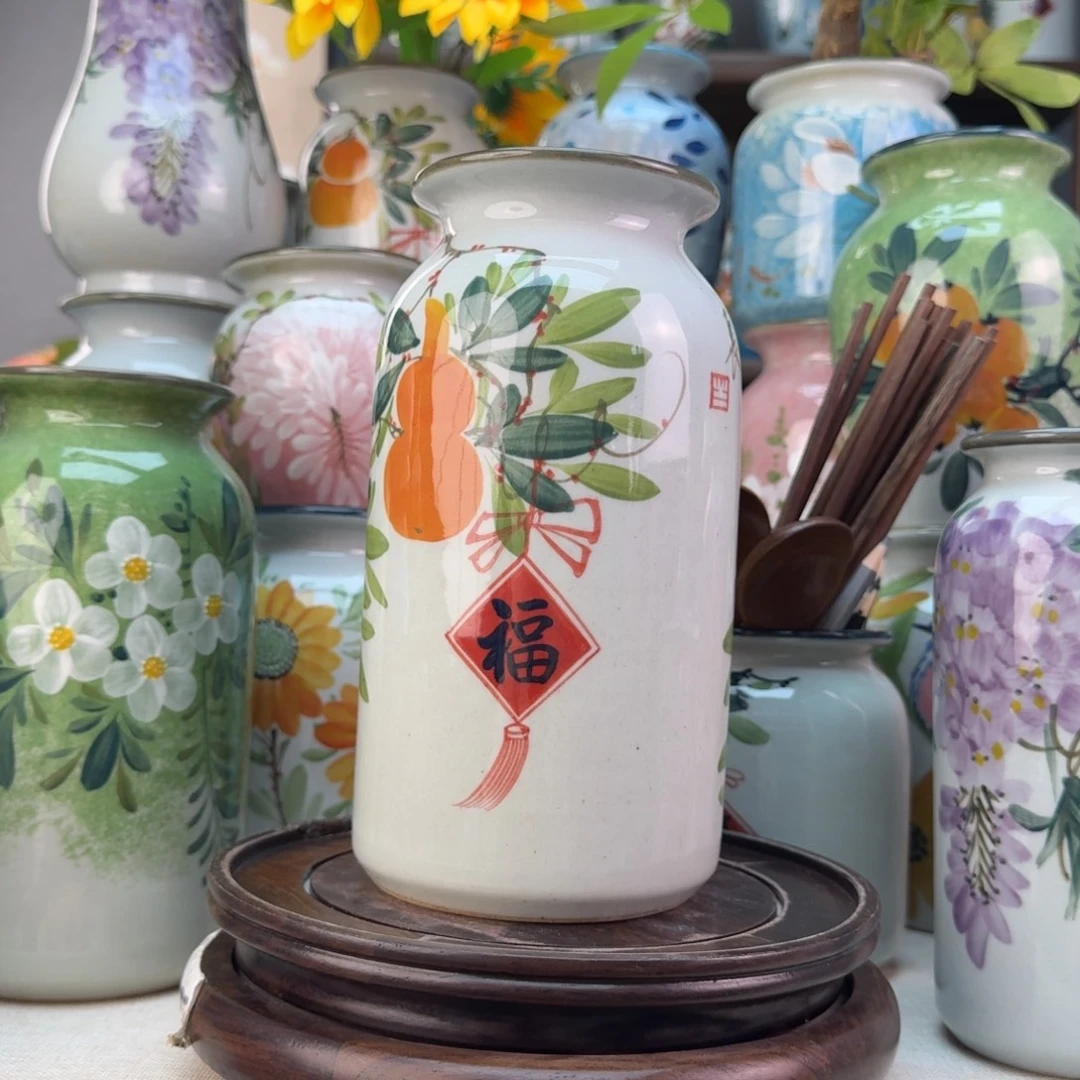 景德镇陶瓷手绘花瓶无孔