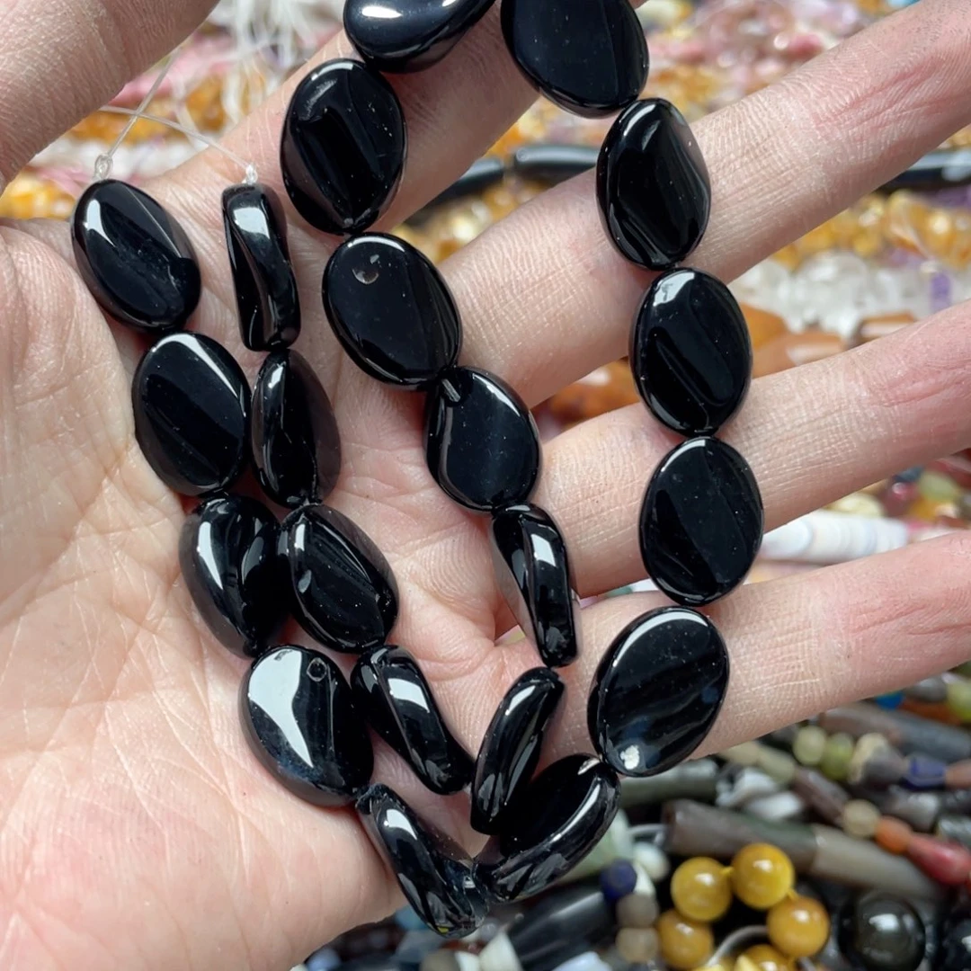玛瑙/玉髓合金珠宝半成品一条13x18mm黑玛瑙