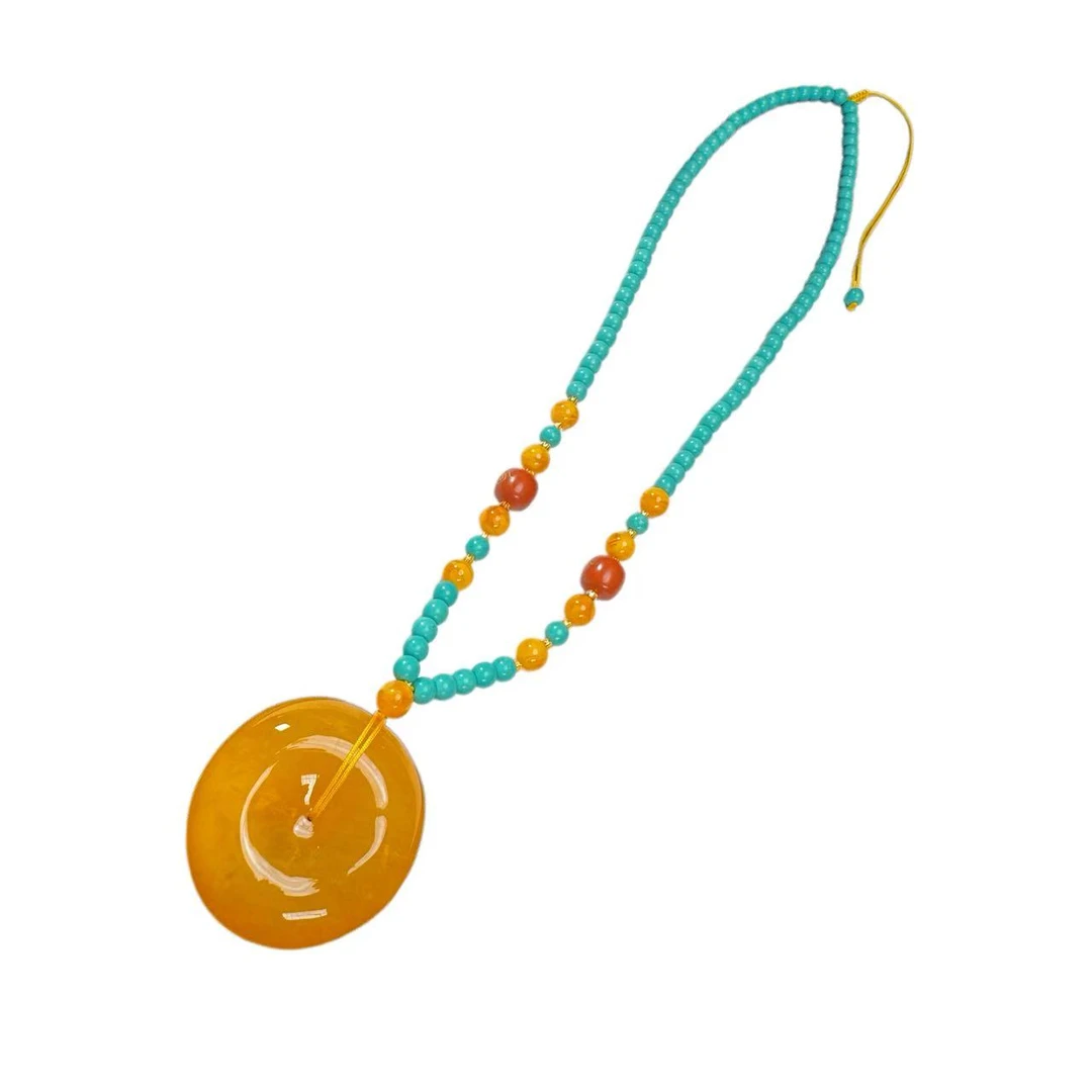 Y.藏级 黄飘白妖孽纹平安扣（赠高货链)A112-MJY-2A